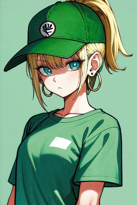 11925-880251303-toriyama akira, masterpiece, best quality, 1girl, aqua eyes, baseball cap, blonde hair, closed mouth, earrings, green background.png
